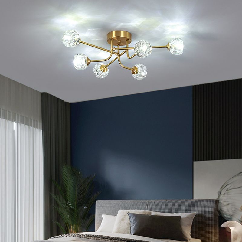 Crystal Sputnik Semi Flush Mount Modern Style Ceiling Light Fixture in Gold