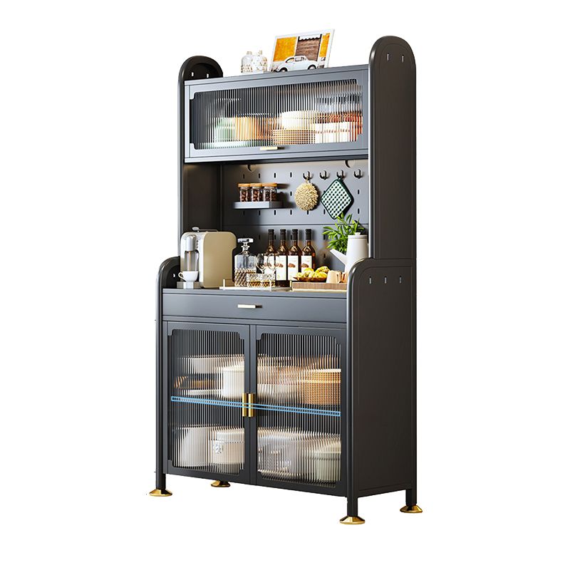 Adjustable Shelving Glass Doors Sideboard Cabinet Black Kitchen Buffet Stand