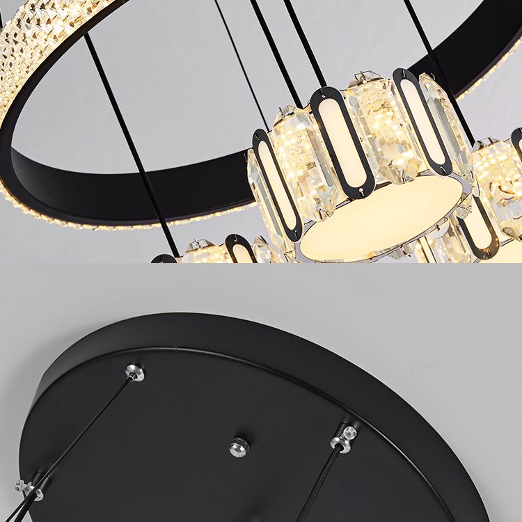 Costilización de clúster circular negro Moderna lámpara de suspensión LED de cristal de 5 luces para comedor