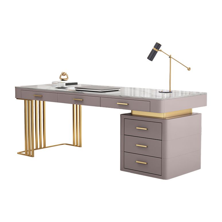 29.25-inch Height Classic Glam Office Desk Curved Stone Writing Desk