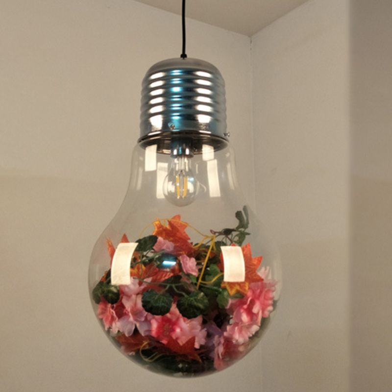 1 Light Bulb Shaped Hanging Pendant Lights Industrial Style Glass Pendant Ceiling Lights