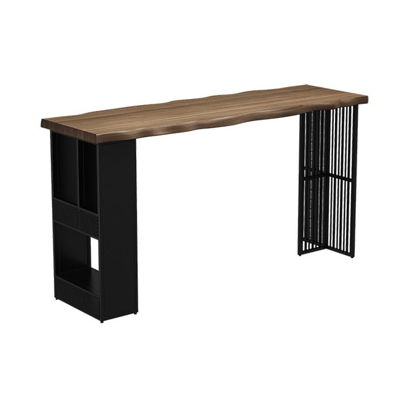 Industrial Rectangular Bar Table Solid Wood Bistro Table with Double Pedestal