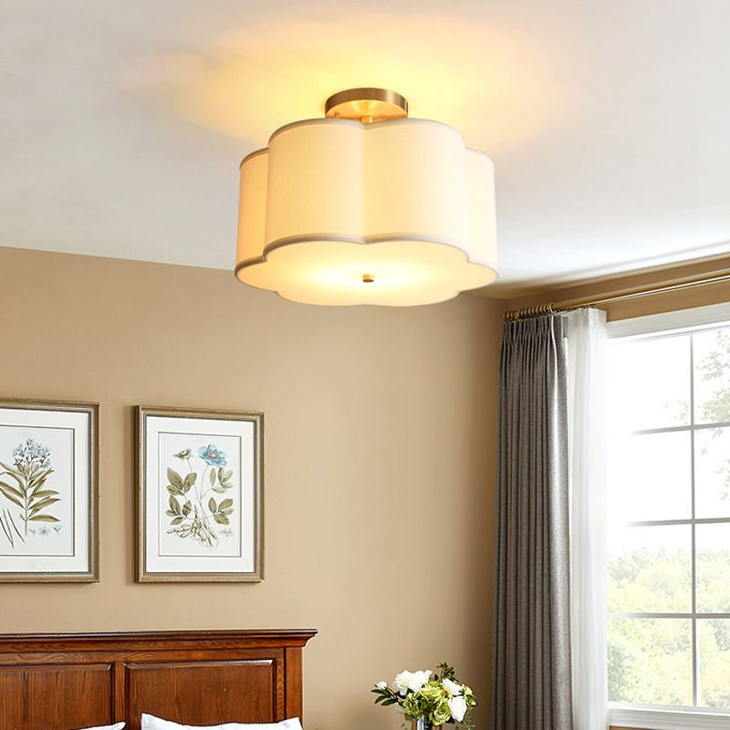 American Style Ceiling Light Geometry Shape Ceiling Lamp with Fabric Shade for Bedroom