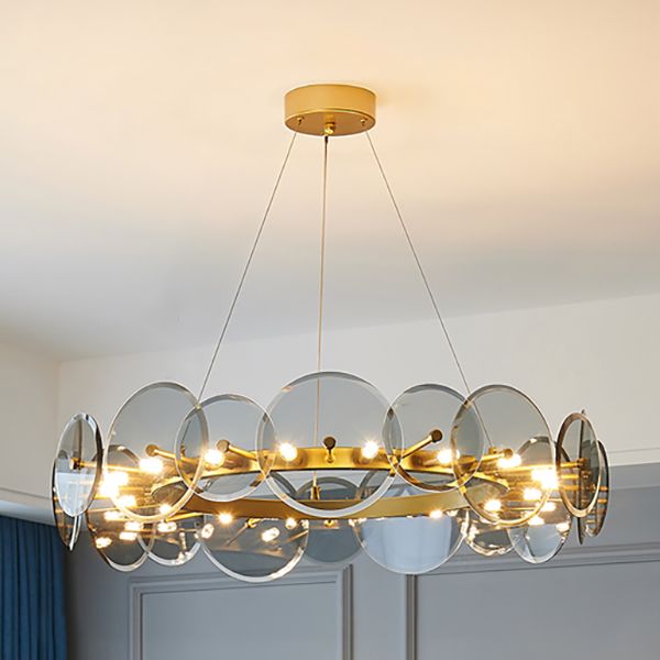 Gol Cercle Chandelier Modern Multi Light Hanging Light avec verre pour chambre à coucher