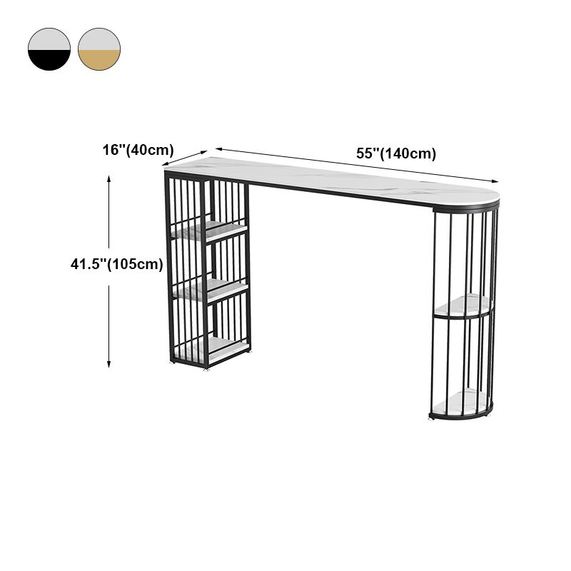 Industrial Style Iron Bar Table Faux Marble White Top 41.3"H Bistro Table with Storage