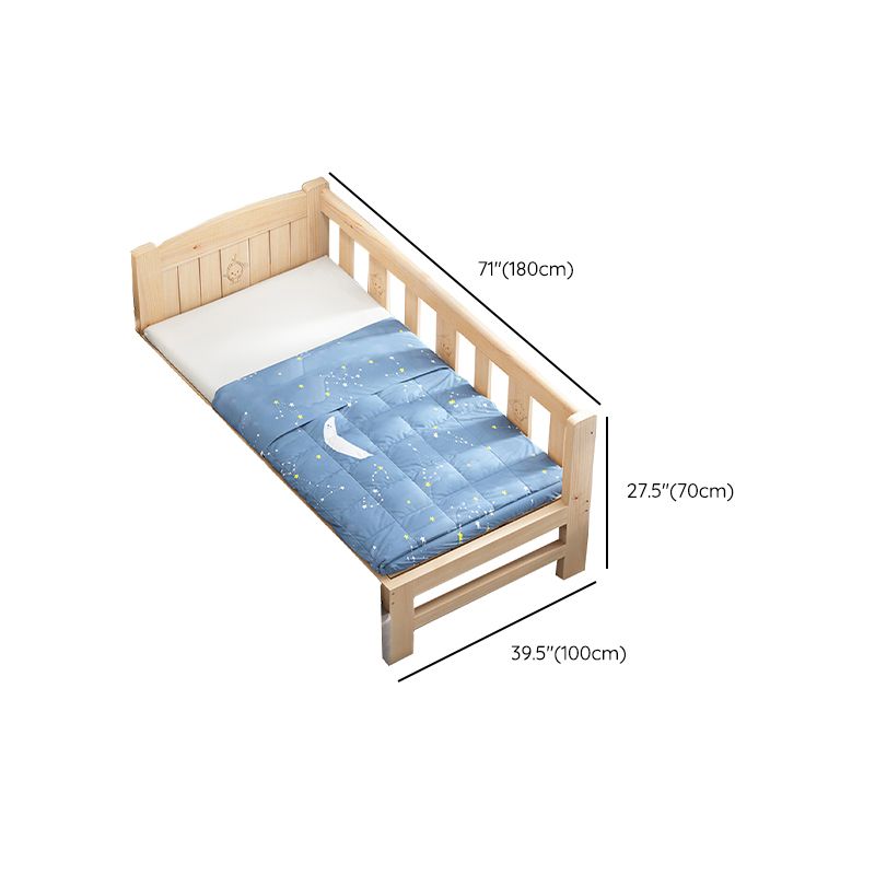 Modern Solid Wood Kids Bed Low Open-Frame Standard Bed with Guardrail