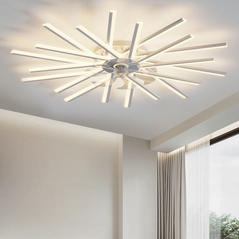 Linear Shape Metal Ceiling Fans Modern Style Multi Lights Flush Ceiling Fan