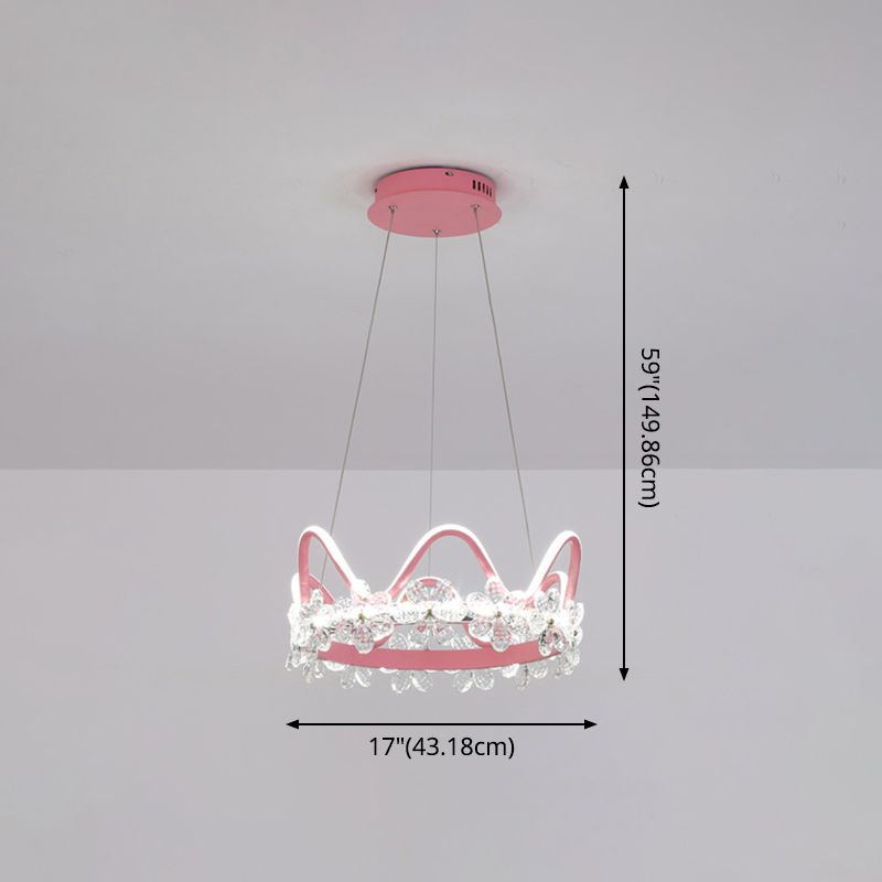 1 Light Crown Hanging Pendant Light Nordic Style Crystal Suspended Lighting Fixture for Living Room