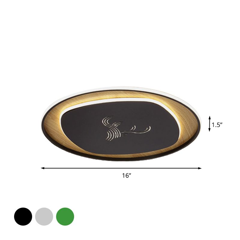 Metal Arc Square Flush Light Modern Black/Grey/Green LED Ceiling Flush with Round Wood Canopy, 16"/19.5" Wide