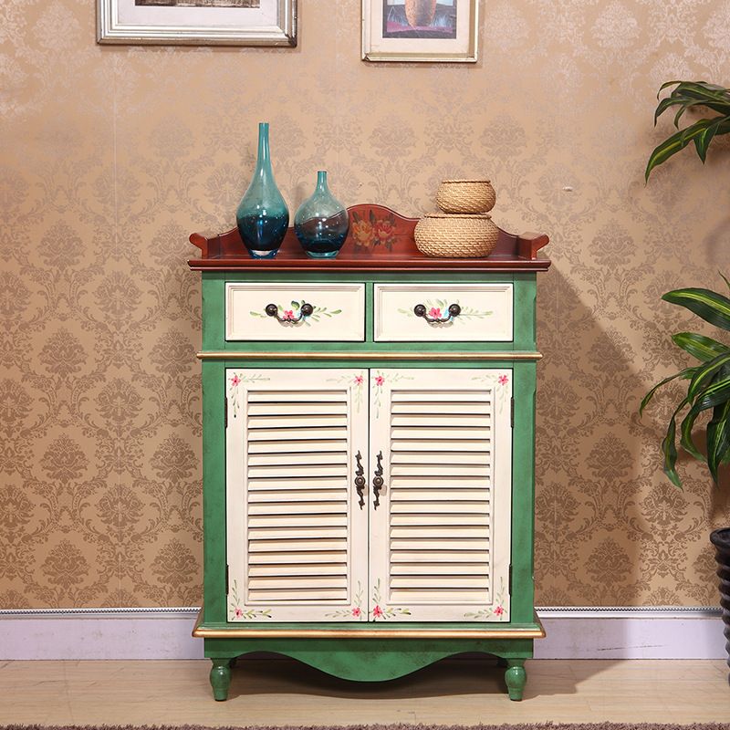 47.2" Tall 2/3 - Door Hand Painted Accent Cabinet with Drawers - Wood