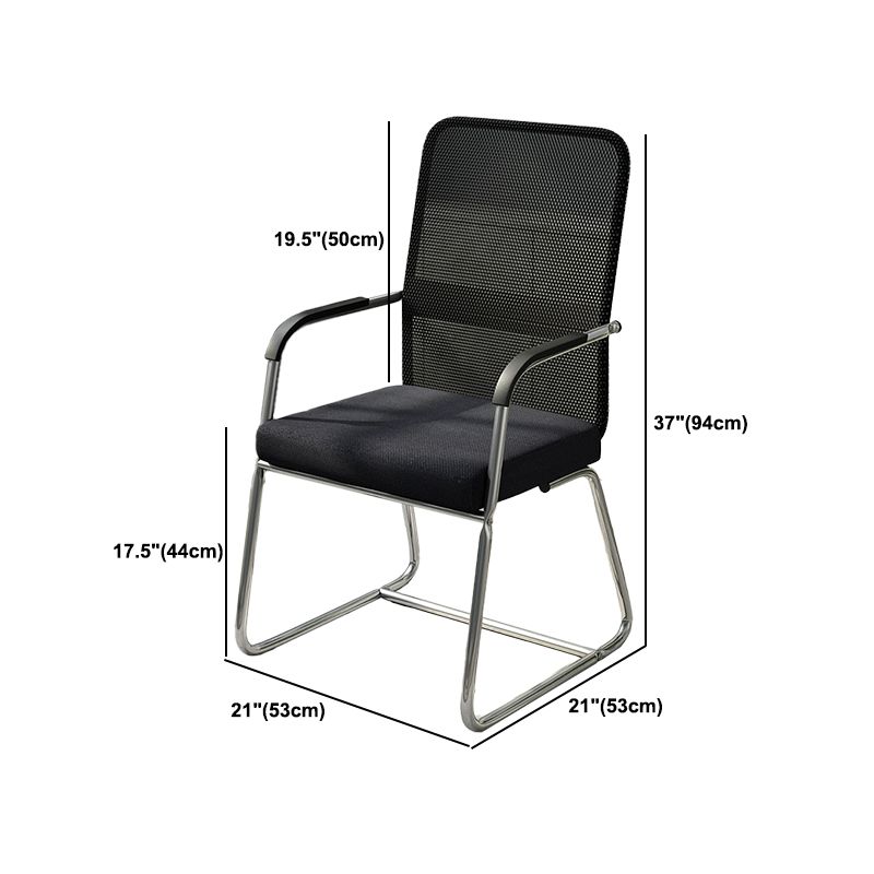 Modern Fixed Arms Leather Chair No Wheels Mid-Back Office Chair