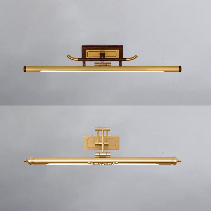 1-Light Linear Shade Wall Sconce Modern Simple Style Mirror Wall Lighting in Brass