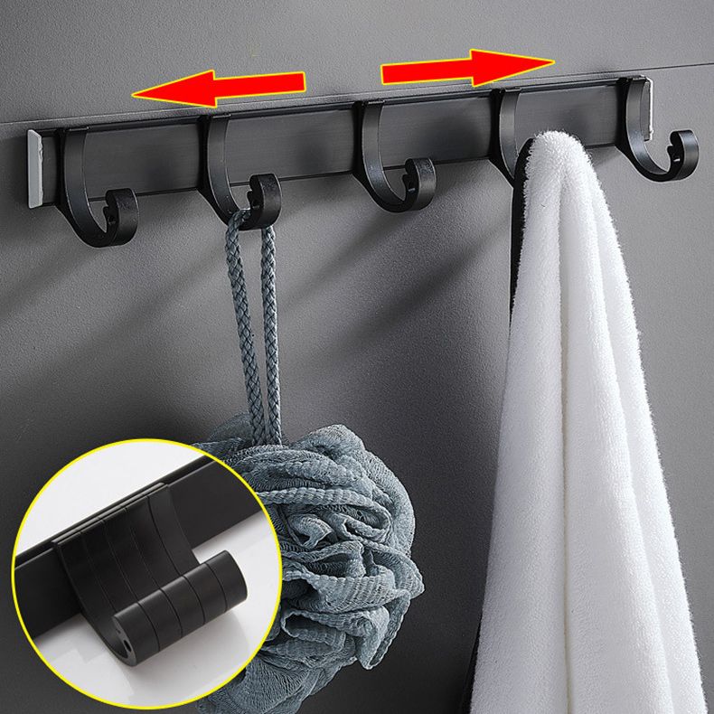 6-Piece Modern Bathroom Hardware Set in Matte Black with Bath Shelf/Towel Bar & Robe Hooks