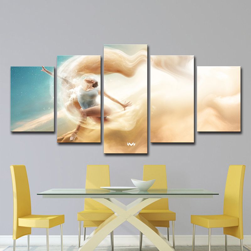 Multi-Piece Dancer Wall Art Modern Style Canvas Print in Light Brown for Girls Room
