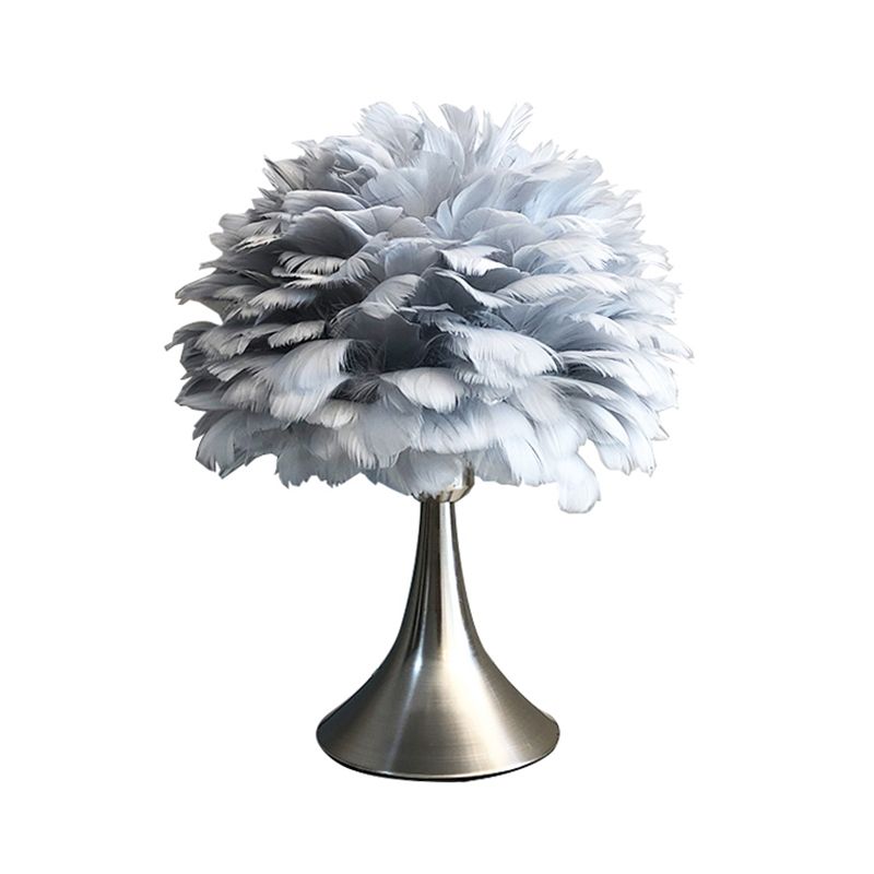 Tree-Like Reading Light Contemporary Feather Grey/White LED Night Table Lamp for Study Room