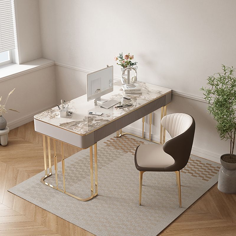 Simple Style Gold Base Office Desk Rectangular Home Writing Desk