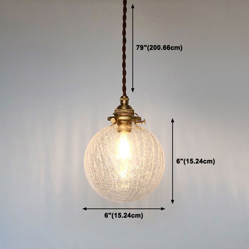 Copper Brass Pendant Light in Industrial Style Crackle Glass Globe Hanging Lamp for Interior Spaces