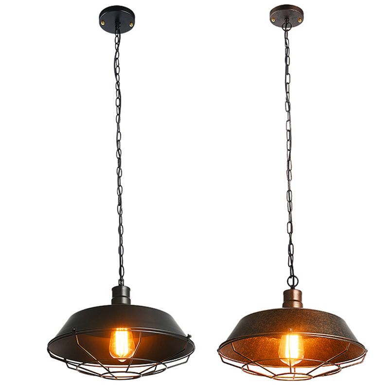 1 Light Caged Hanging Light Retro Industrial Style Metal Pendant for Restaurant