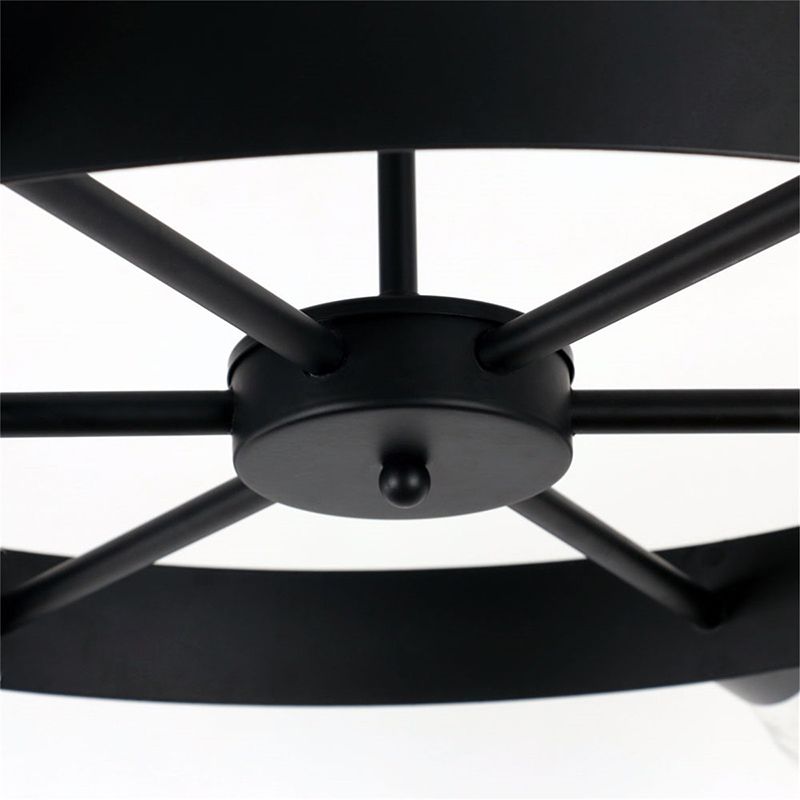 Black Wheel Shaped Ceiling Light Industrial Iron 6-Light Kitchen Semi Flush Mount Light