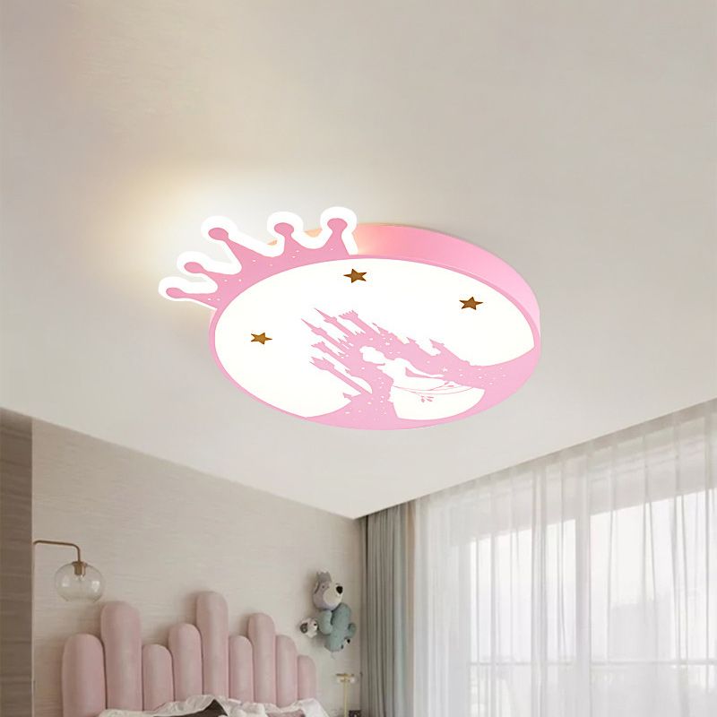 Acryl Ronde Plafond Licht Armatuur Hedendaagse Led roze flush plafond licht met prinses patroon