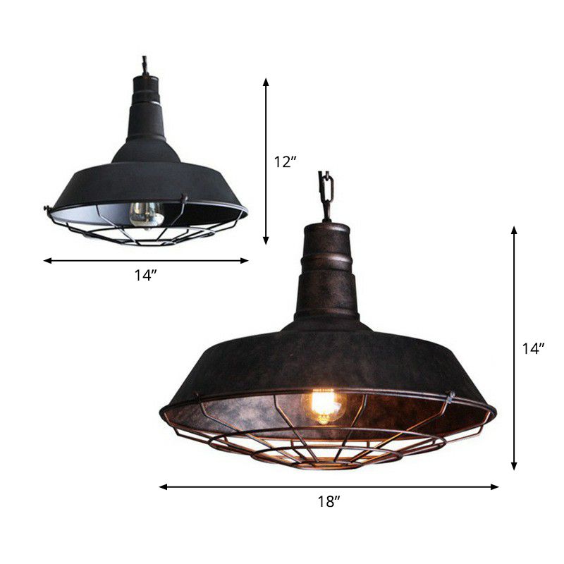 Barn Metal Suspension Lighting Industrial 1 Head Dining Room Hanging Lamp with Tapered Cage Guard