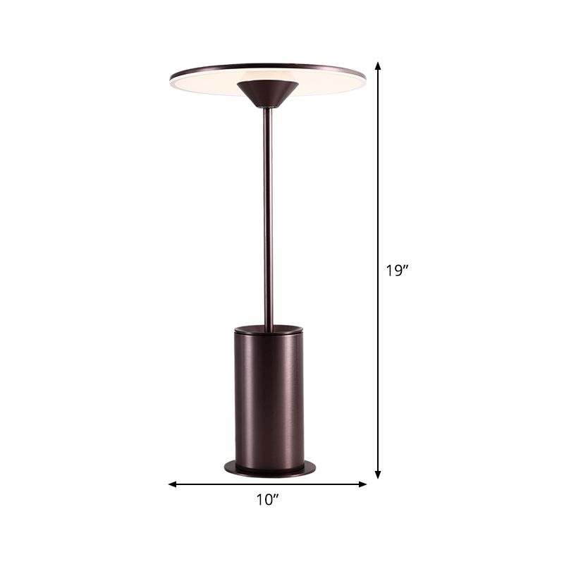 LED Circular Table Lamp Contemporary Metal Reading Book Light in Brown for Study