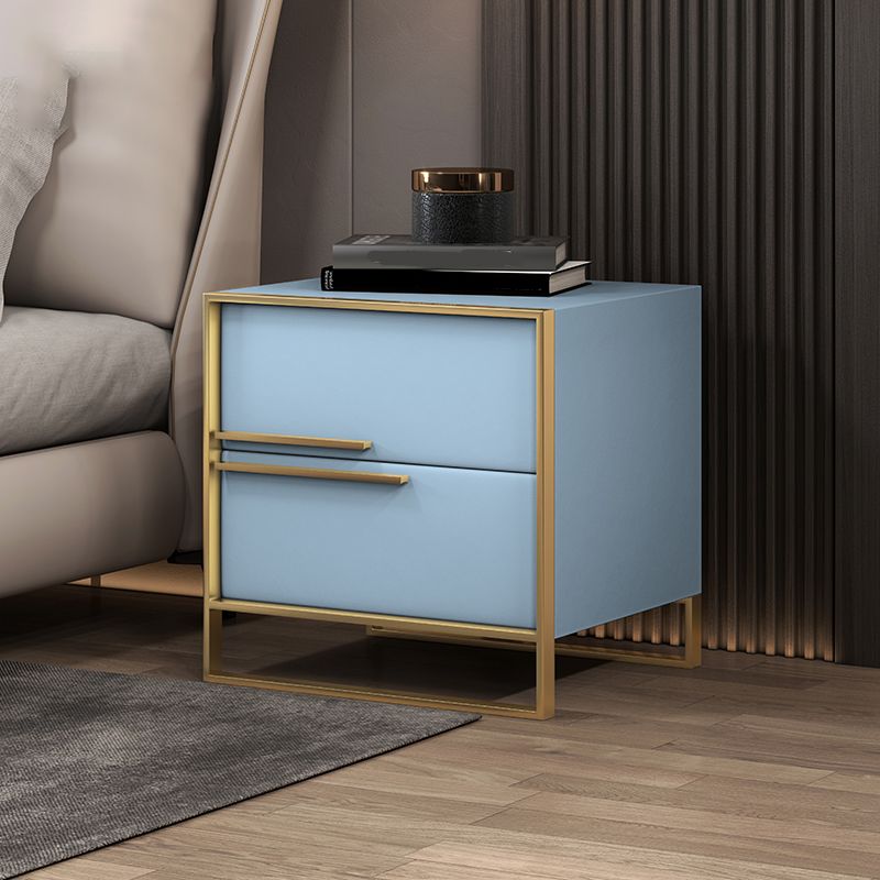 Leather Nightstand with Metal Legs Glam Night Table with Drawers