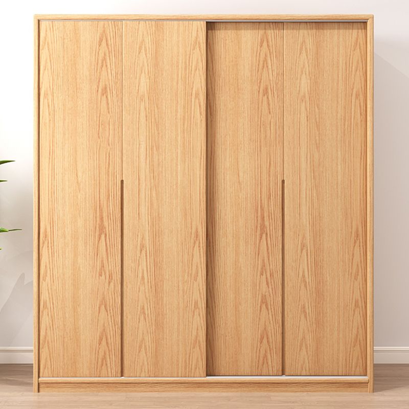 Oak Solid Wood Kids Closet Modern Style Brown Wardrobe Closet with Sliding Door