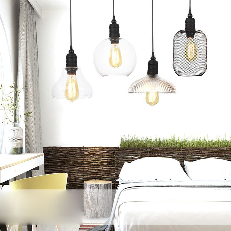 Clear Glass Shade Pendant Lamp Vintage Industrial Style Single Bulb Hanging Light with 39.3" Adjustable Suspension Wire