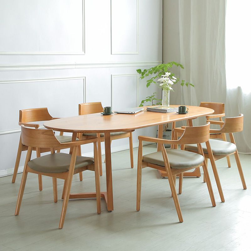 Contemporary Oval Dining Table Solid Wood Dining Table with Sled Base