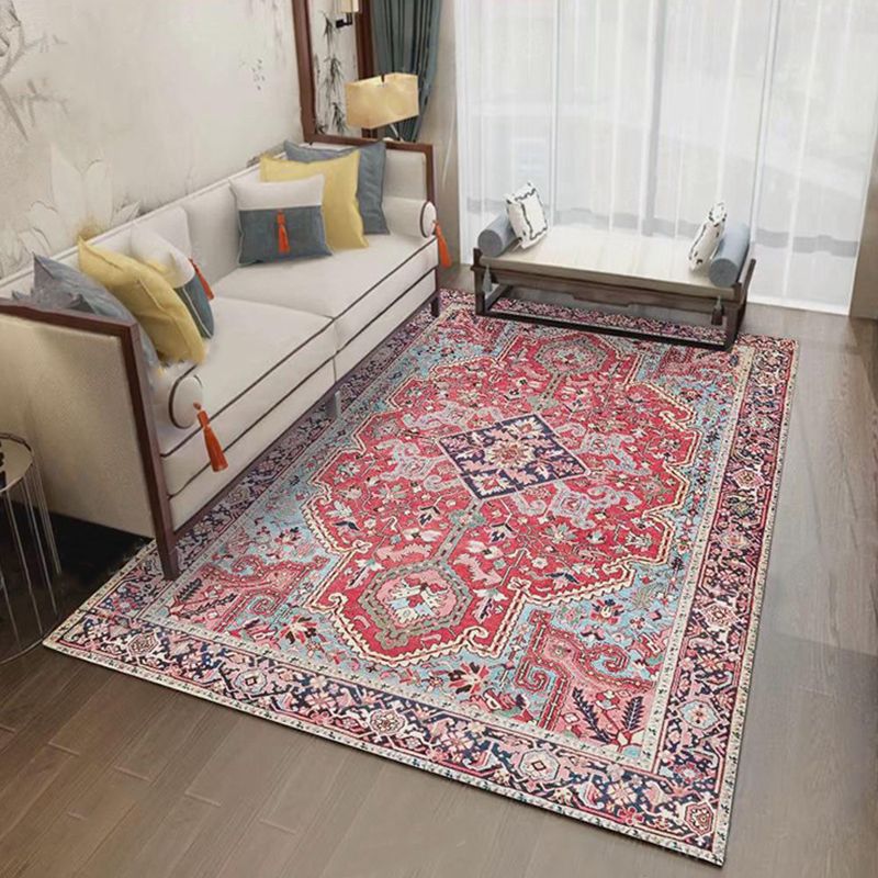 Brown Americana Pattern Carpet Polyester Bohemian Area Rug Non-Slip Backing Rug for Home Decor