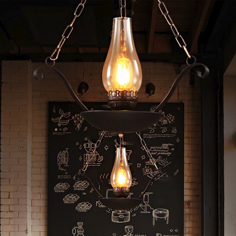 Cup Shape Restaurant Pendulum Lampe Lagerhaus Clear Glass 1-Bulb Black Chain Design Suspension Beleuchtung Leuchte