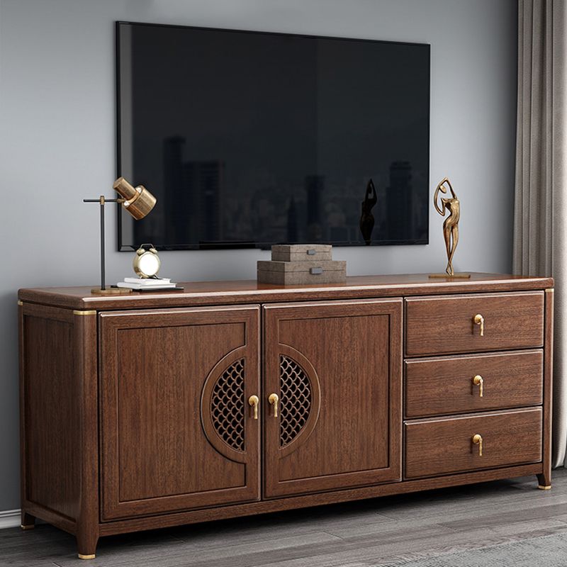 Vintage Brown Media Console Walnut Stand Console with Drawers