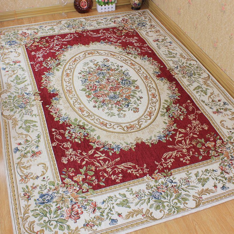 Victorian Living Room Rug Multi Colored Peonies Carpet Cotton Machine Wash Non-Slip Backing Rug