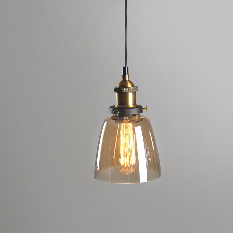 Retro Industrial 1 Light Pendant Amber Handblown Glass Dome Pendant Lighting  for Living Room