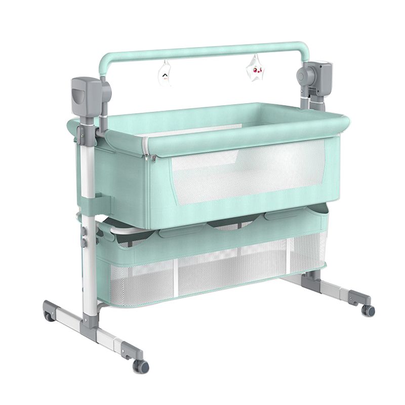 Rocking Crib Cradle Square Metal Cradle with Stand and Storage Shelf for Newborn