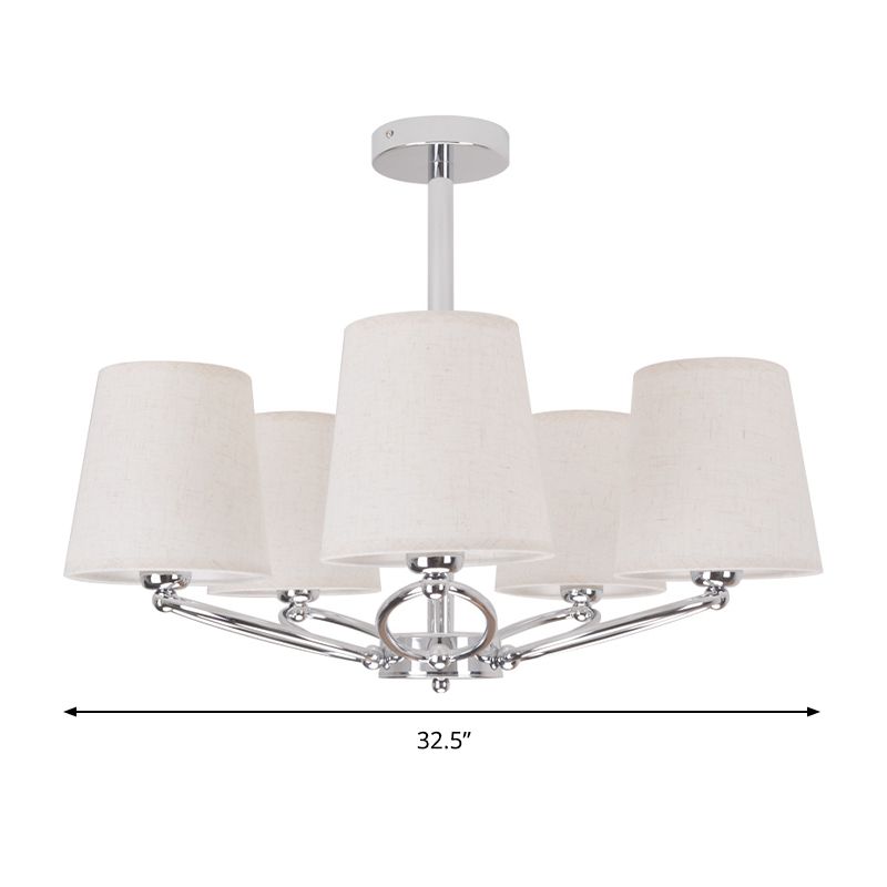 Chrome Barrel Chandelier Lamp Modernism 5 Lights Fabric Pendant Light Kit for Bedroom