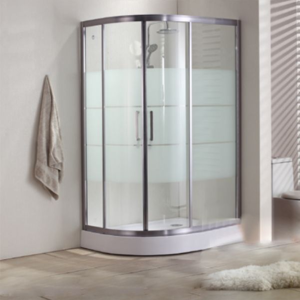 Round Shower Kit Double Sliding Tempered Glass Shower Enclosure