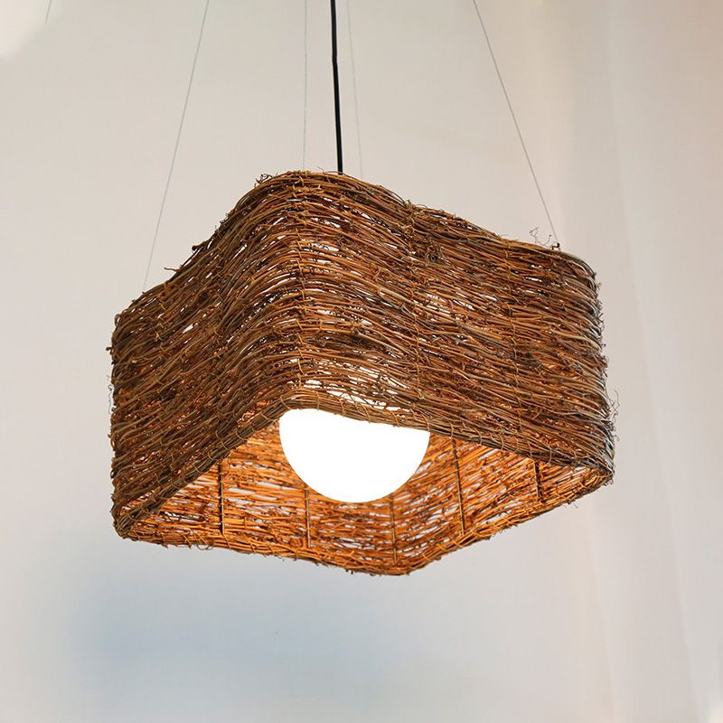 1 Apparecchio di illuminazione a sospensione rattan giapponese a pendente rettangolare in marrone