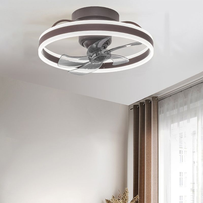 Single Black/Brown/White Ceiling Fan Lamp LED Metal Ceiling Fan Light for Living Room