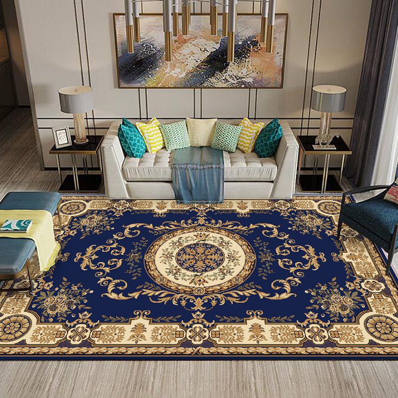 Multi-Colored Flower Print Rug Synthetics Antique Indoor Rug Non-Slip Backing Easy Care Area Carpet for Parlor