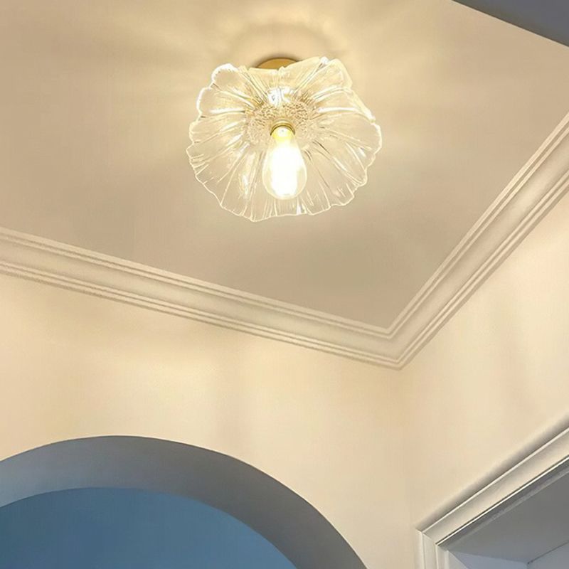 Modern Ceiling Lamp Flower-shaped Glass Shade Flush Mount Light Fixture