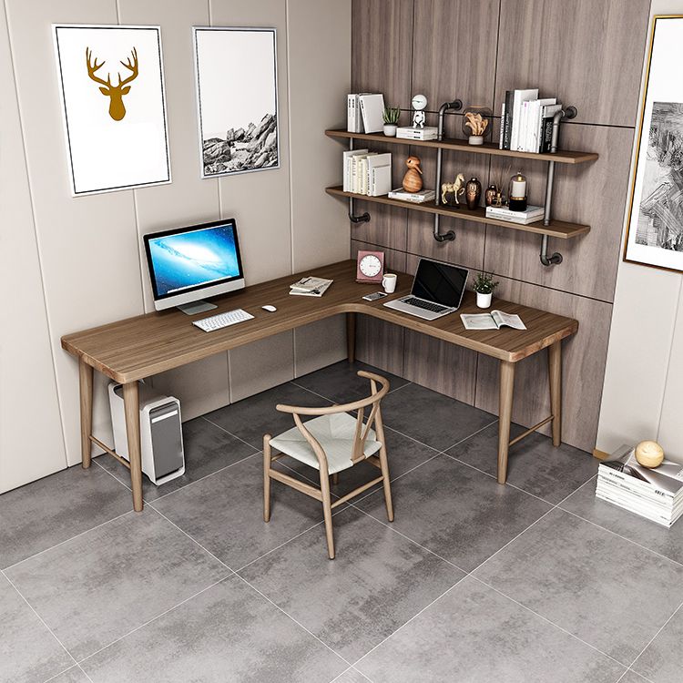 Modern Style Wooden Office Desk L-Shaped Brown Writing Desk for Home