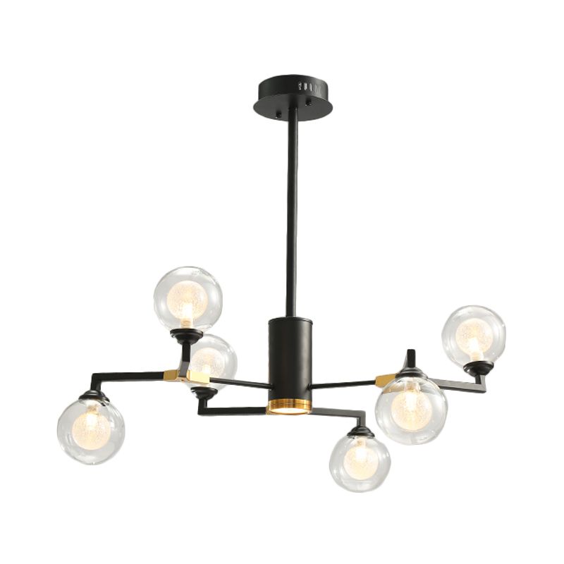 Clear Glass Sphere Chandelier Lighting with Radial Design Contemporary 6/8/10 Lights Led Hanging Light Kit in Black