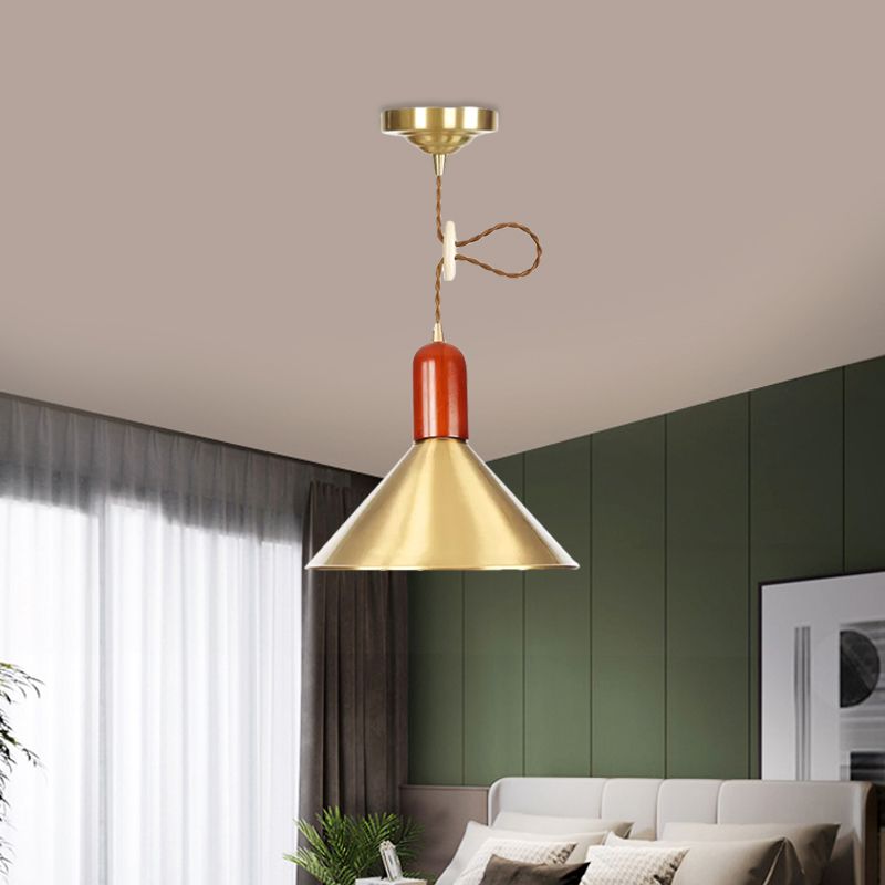 Gouden conische hanger plafondlicht vintage stijl 1 lichte woonkamer uitbreidbare hanglamp