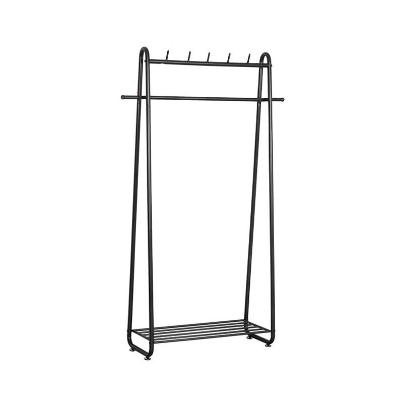 Modern Entryway Kit Metal Framed Hanging Rails and 5 Hooks with Lower Shelf Coat Hanger