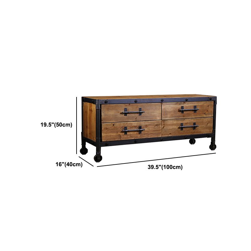 Industrial TV Media Stand with Drawers Brown and Black TV Stand Console