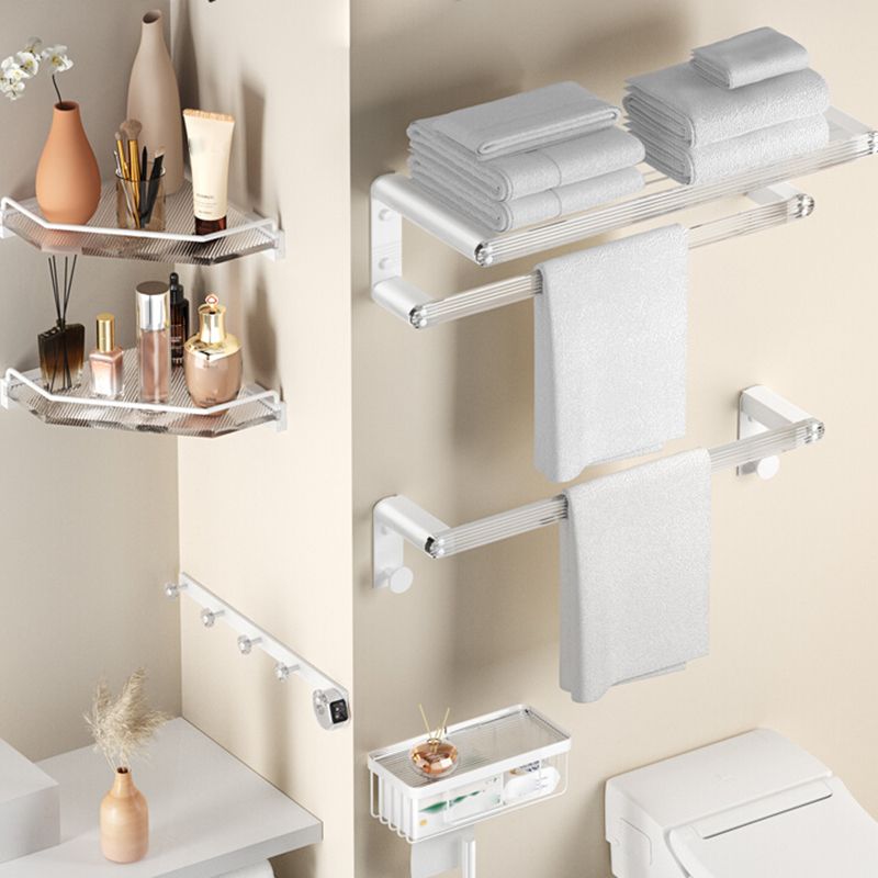 White Metal & Acrylic Bathroom Accessory as Individual or as a Set with Bath Shelf