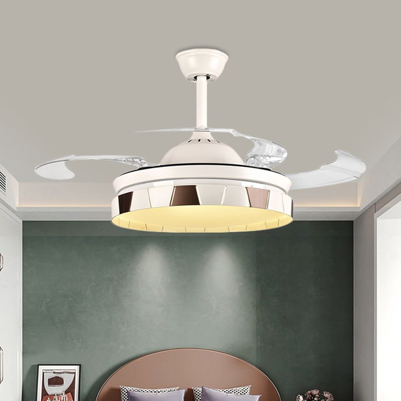 Circular Kitchen Hanging Fan Light Minimalist Metal LED 42" W Silver Semi Flush Mount Ceiling Fixture, 4 Clear Blades