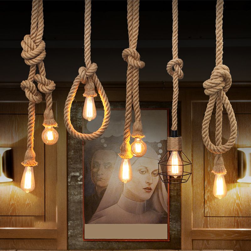 Vintage Hemp Rope Pendant Light LED American Style Hemp Rope Pendant Light